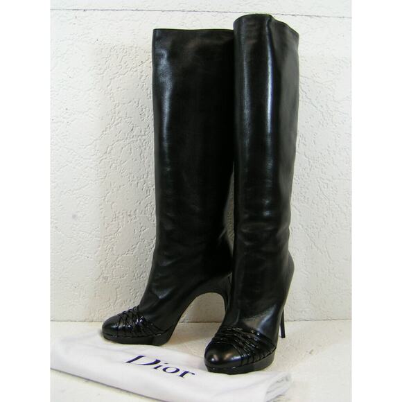 NIB DIOR BLACK LEATHER KARENINA SLOUCH PULL ON TALL BOOTS 41 11 $1250 - Picture 1 of 9